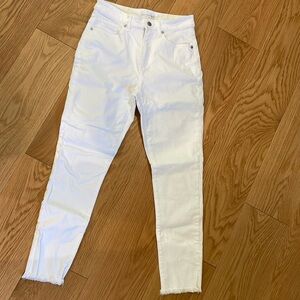 Loft white denim frayed ankle jeans